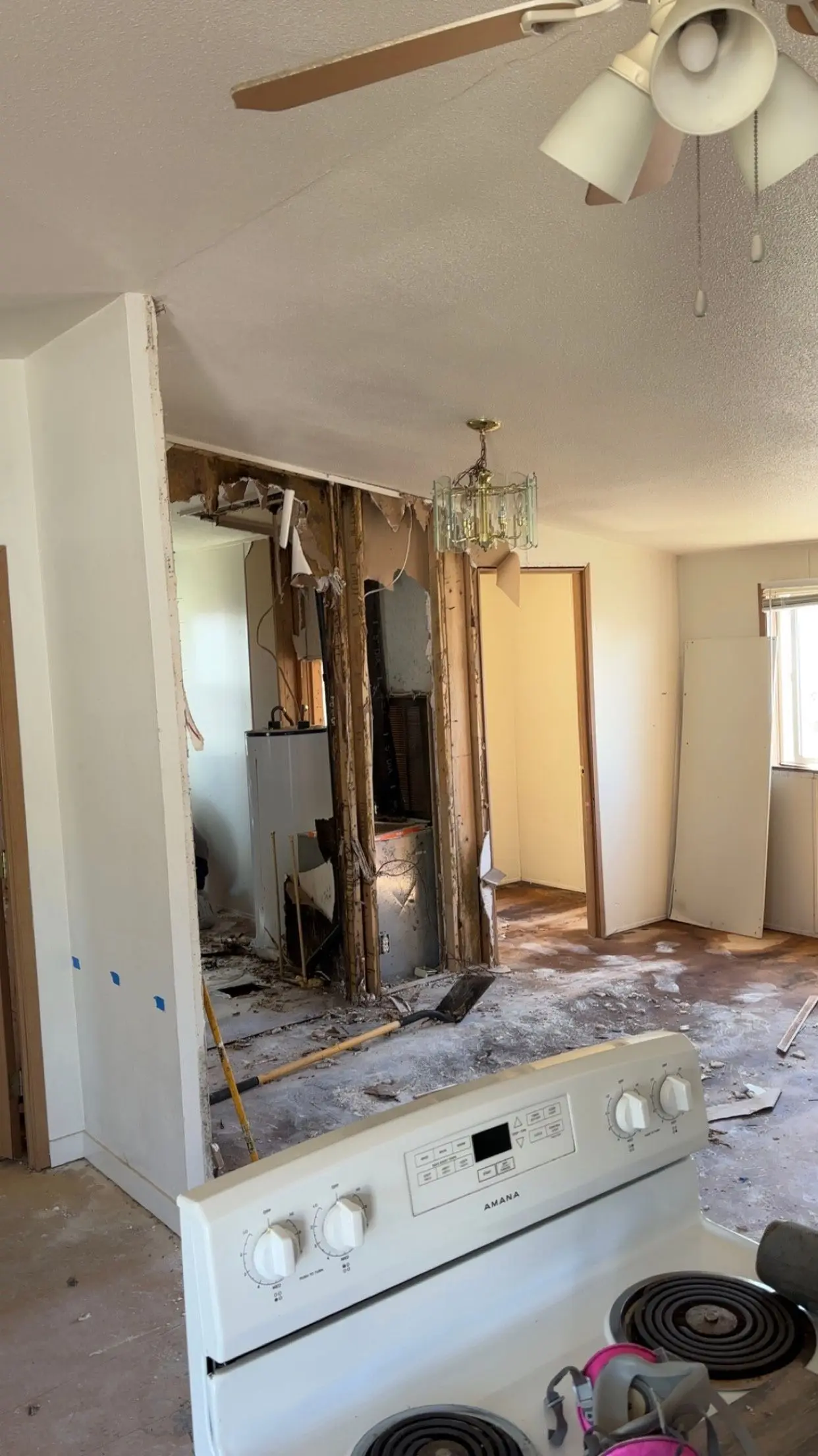 Kitchen renovation mid-demolition with drywall opened to the studs, by Next Gen Contracting in Southern Oregon